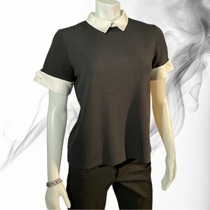Karl Lagerfeld Faux Layered Point Collar Short Sleeve Top Size M